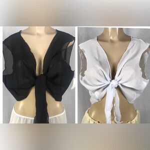 Zuliana Size XL Black & White Sleeveless Front Tie Crop Tops. Made in USA. New